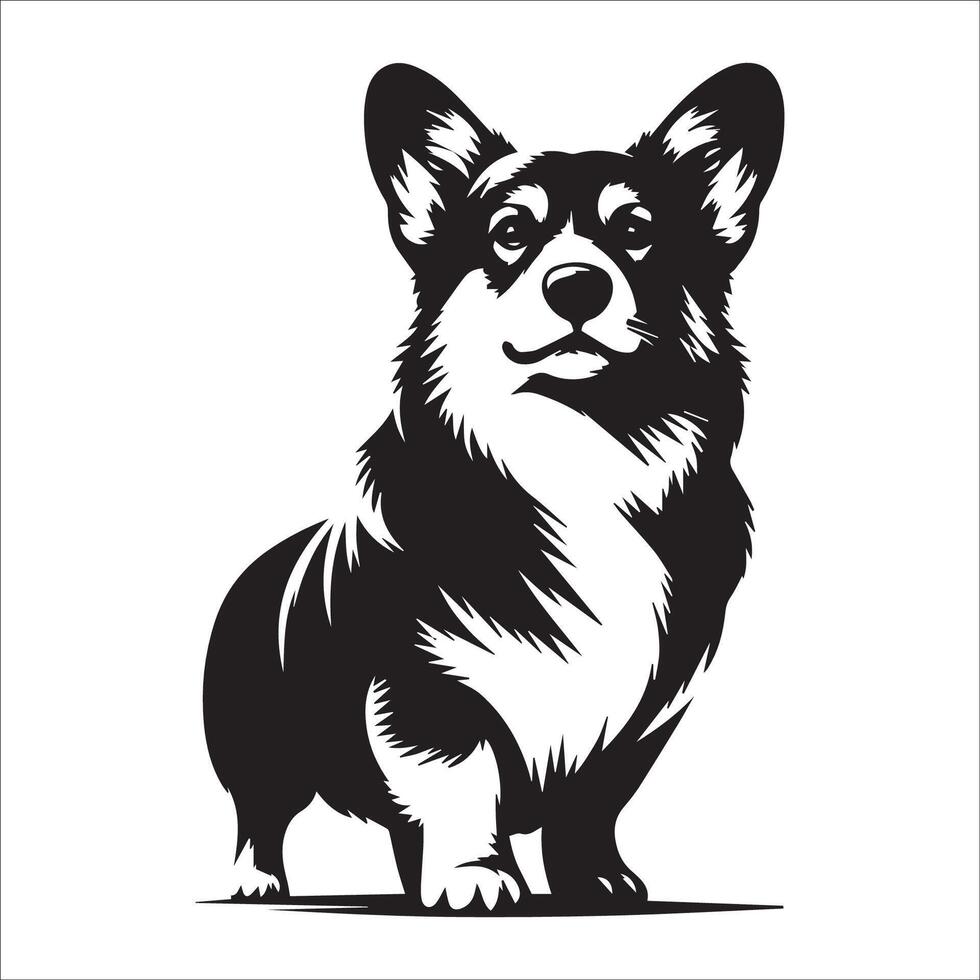 A Pembroke Welsh Corgi Standing illustration in black and white vector