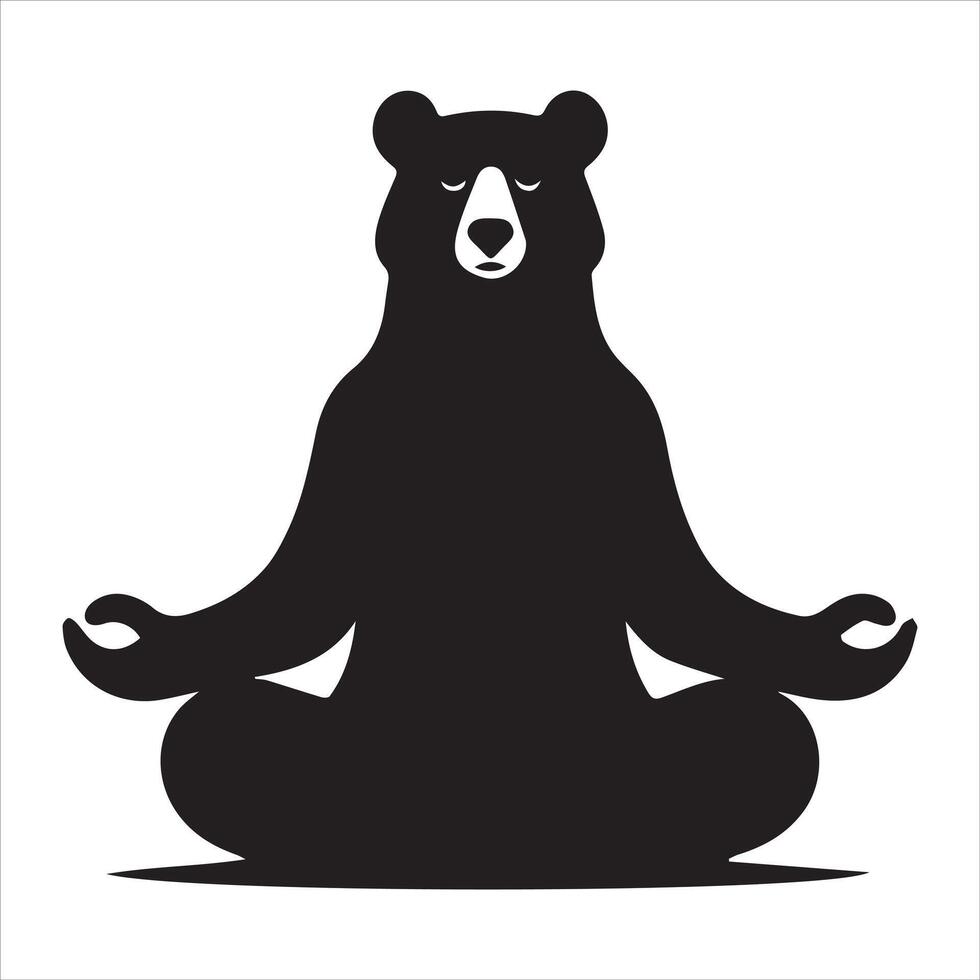 A Bear meditating in sitting silhouette on a white background vector