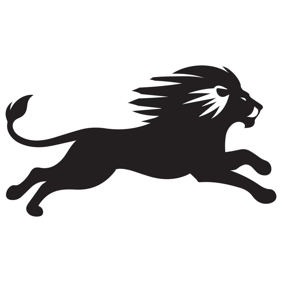 Lion - speedy running lion illustration in black and white vector