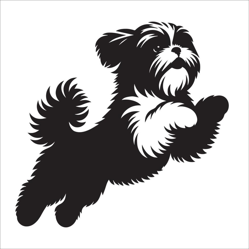 un shih tzu perro saltando ilustración en negro y blanco vector