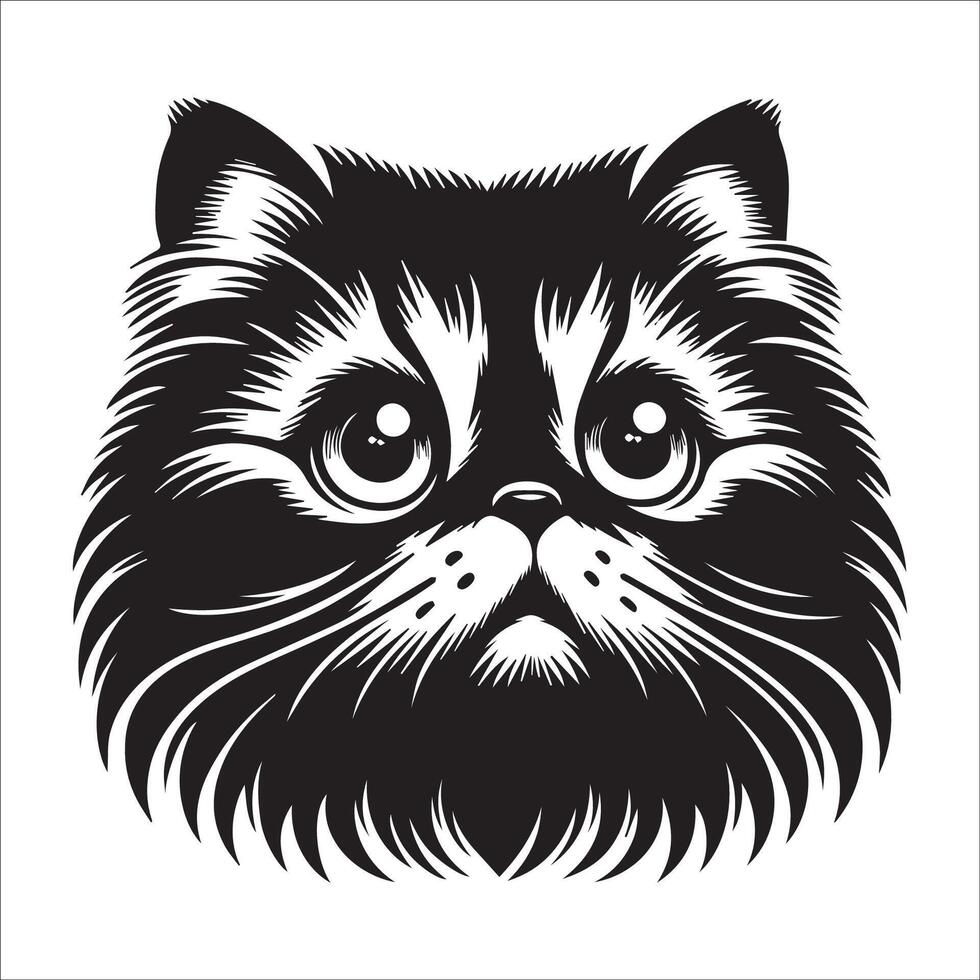 Cat Face - An intrigued Persian Cat face illustration in black and white vector