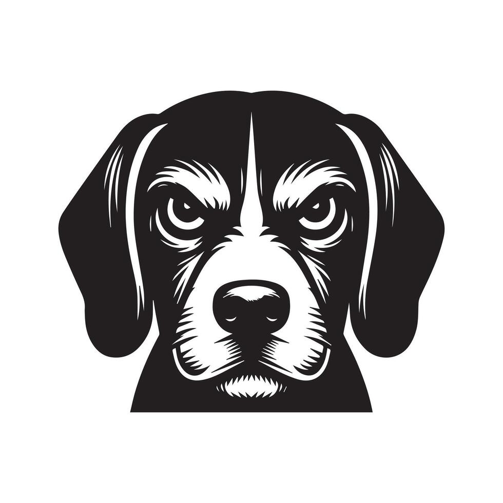 Dog silhouette - A Angry Beagle face illustration on a white background vector
