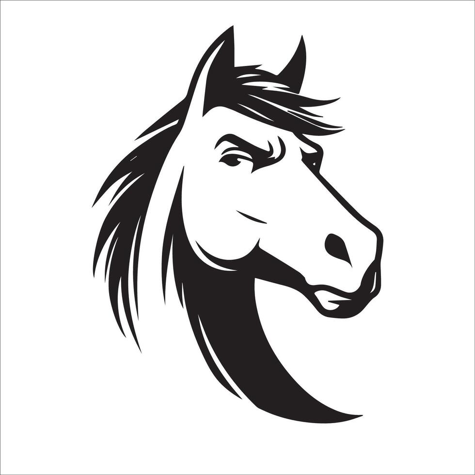 Horse Face Art - Skeptical horse face illustration in black and white vector