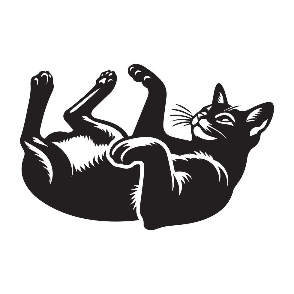 illustration of A lazy Abyssinian cat in black and white vector