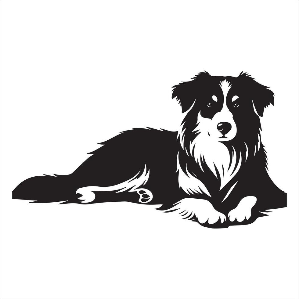 Australian Shepherd - An Australian Shepherd Dog sitting illustration in black and white vector