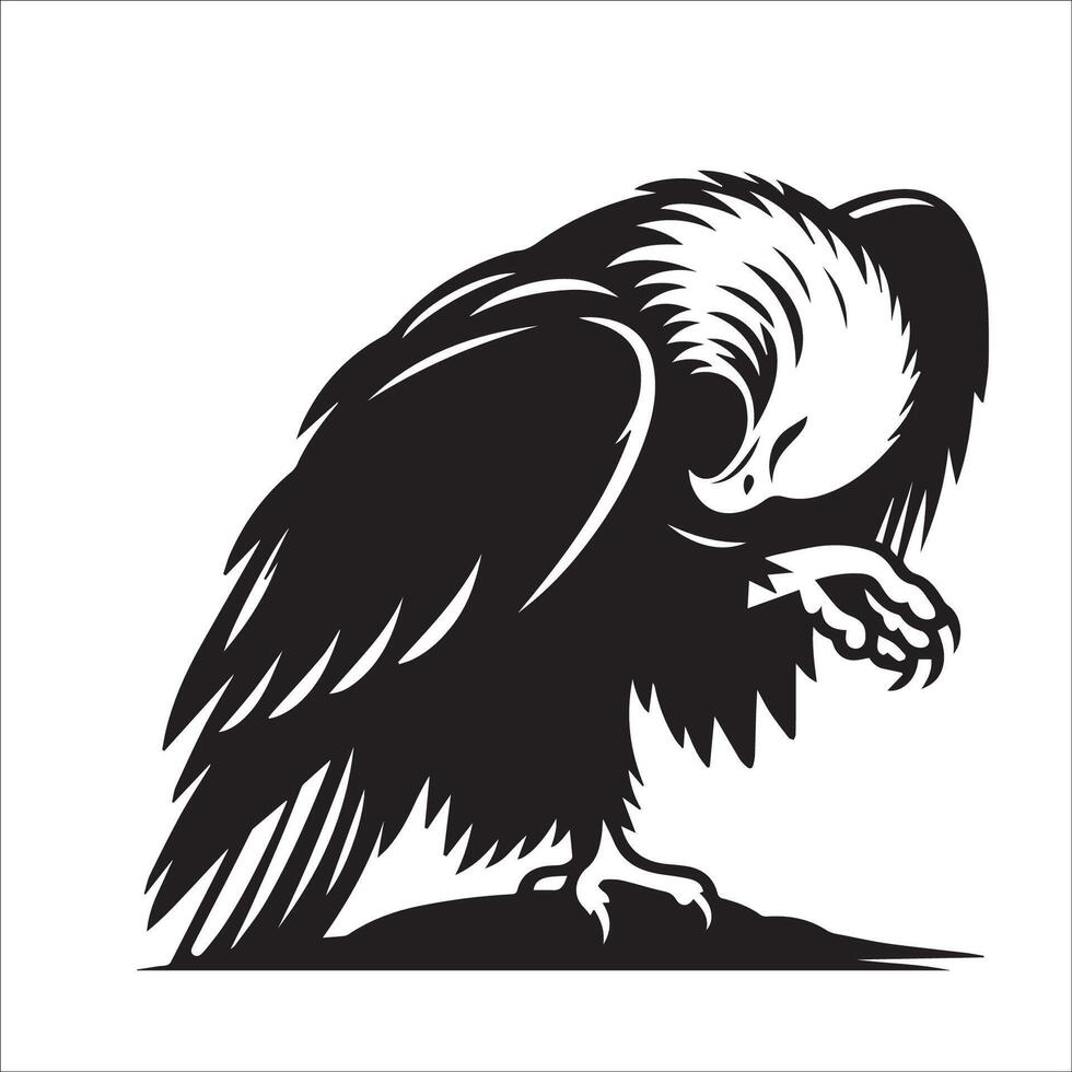 ilustración de un águila acicalarse sus plumas en negro y blanco vector