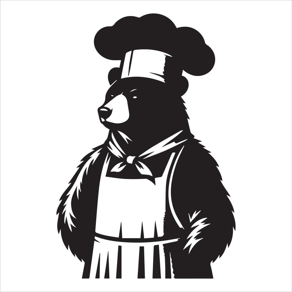 Bear chef logo- A chef Bear with a hat and apron logo concept vector