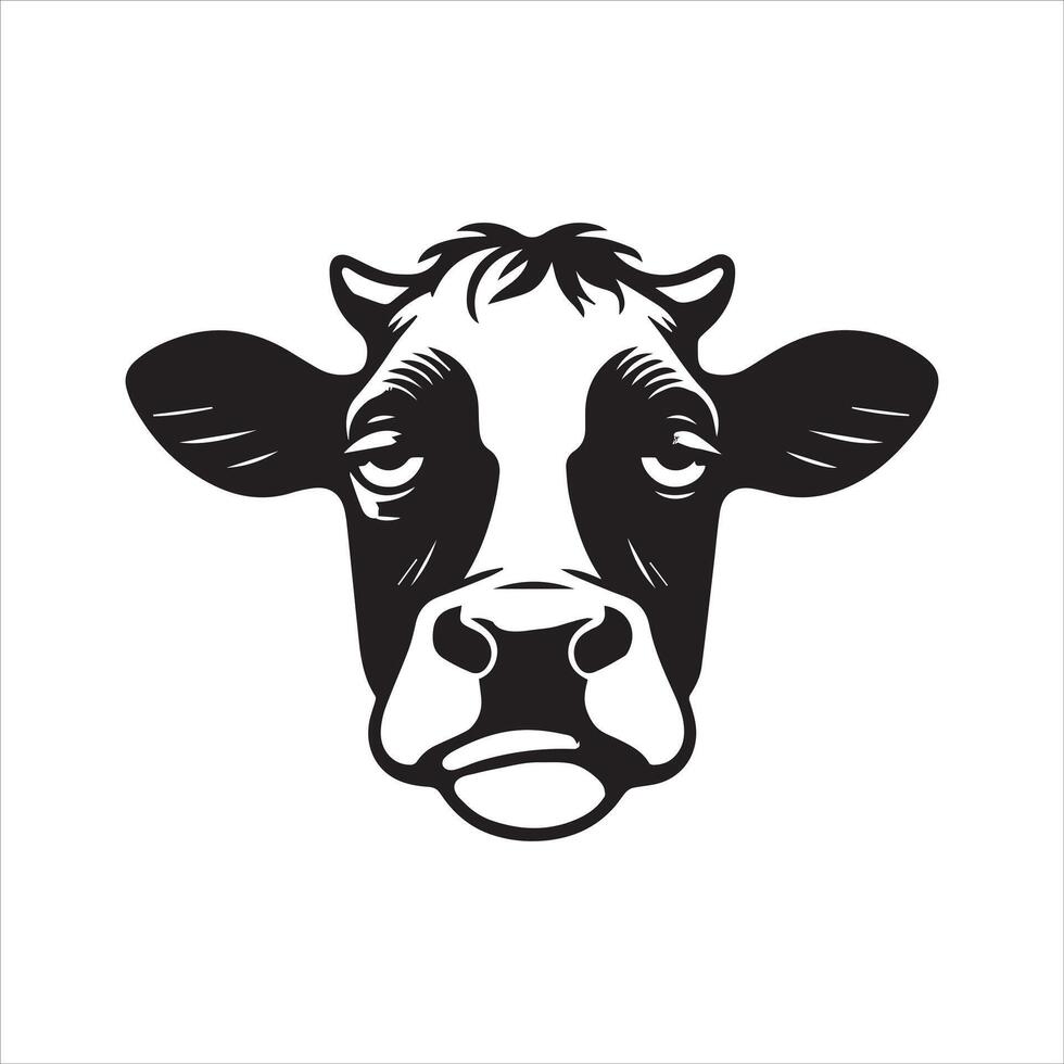 Cow Logo - A bored cow face illustration in black and white vector