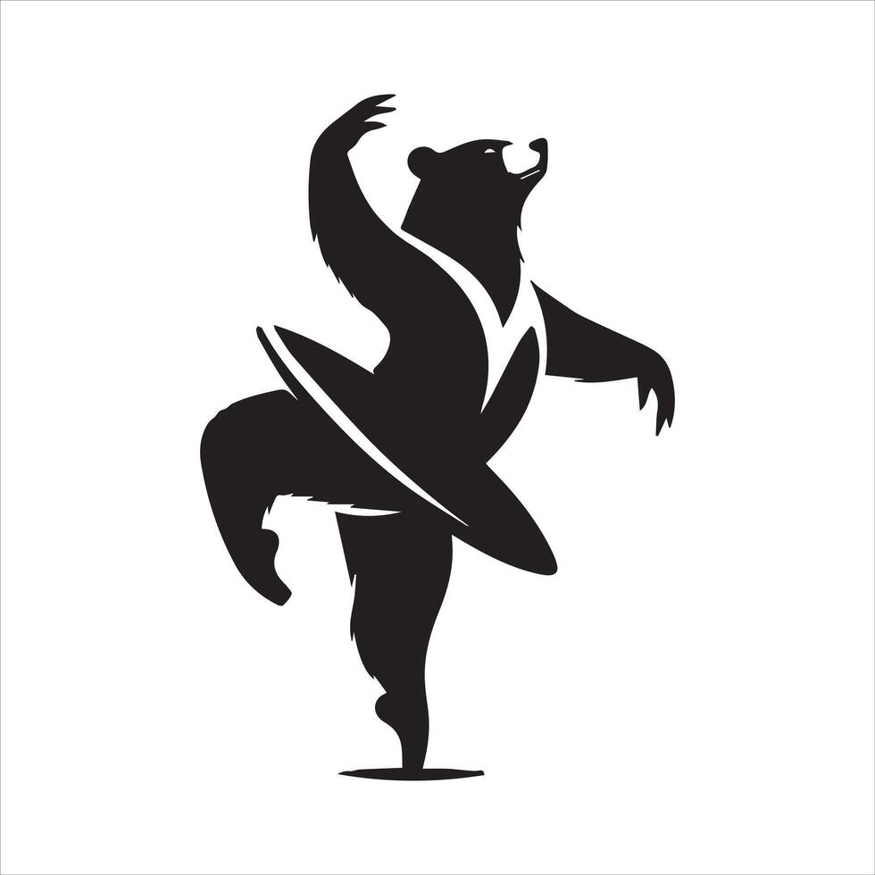 A Bear ballet dance illustration in black and white vector