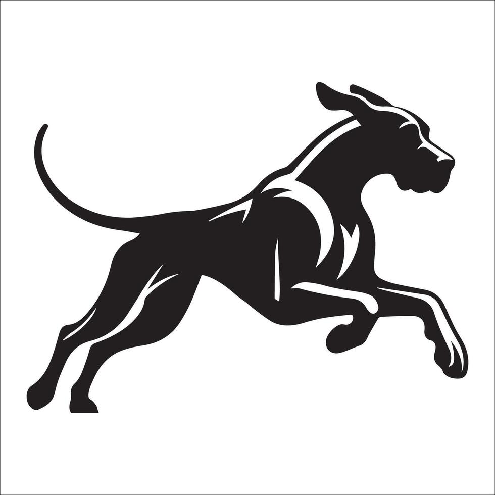 Prinillustration of a Great Dane dog jumping in black and white vector