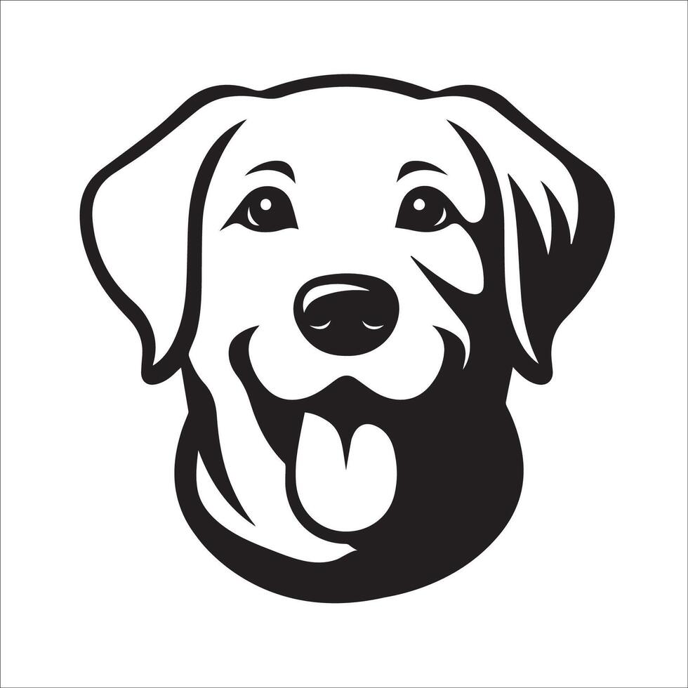 Dog Face Art - A playful Labrador Retriever face illustration in black and white vector