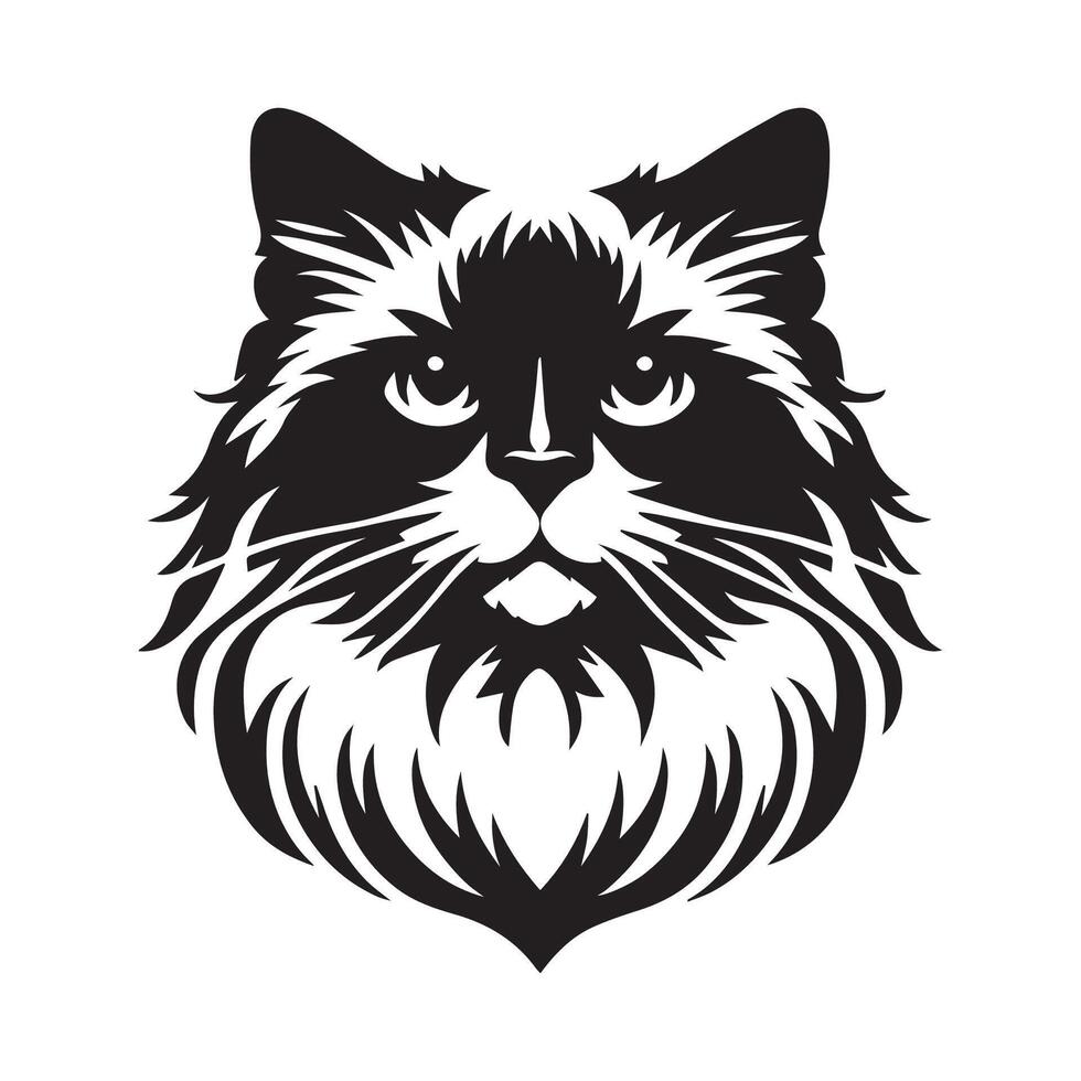 illustration of Determined Ragdoll cat face in black and white vector