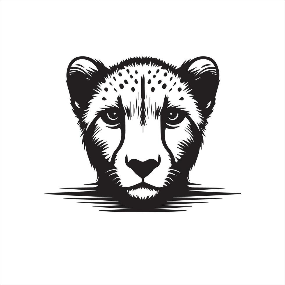 Cheetah Face Art - illustration of a cheetah in black and white vector