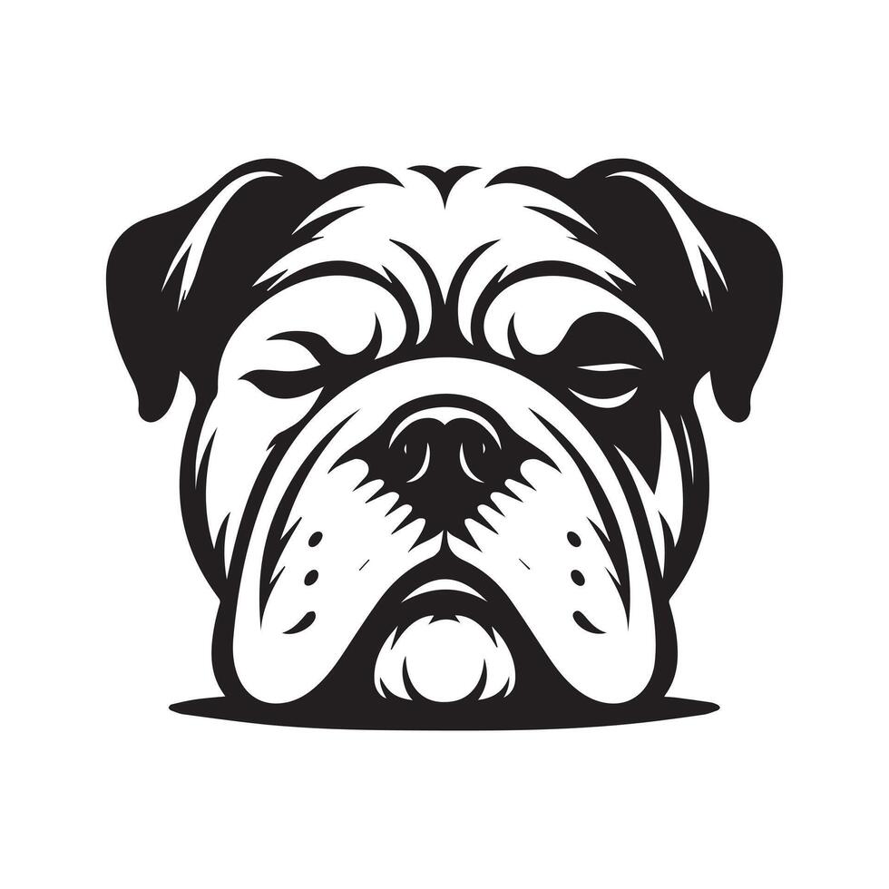 perro cara clipart - un soñoliento buldog cara ilustración vector