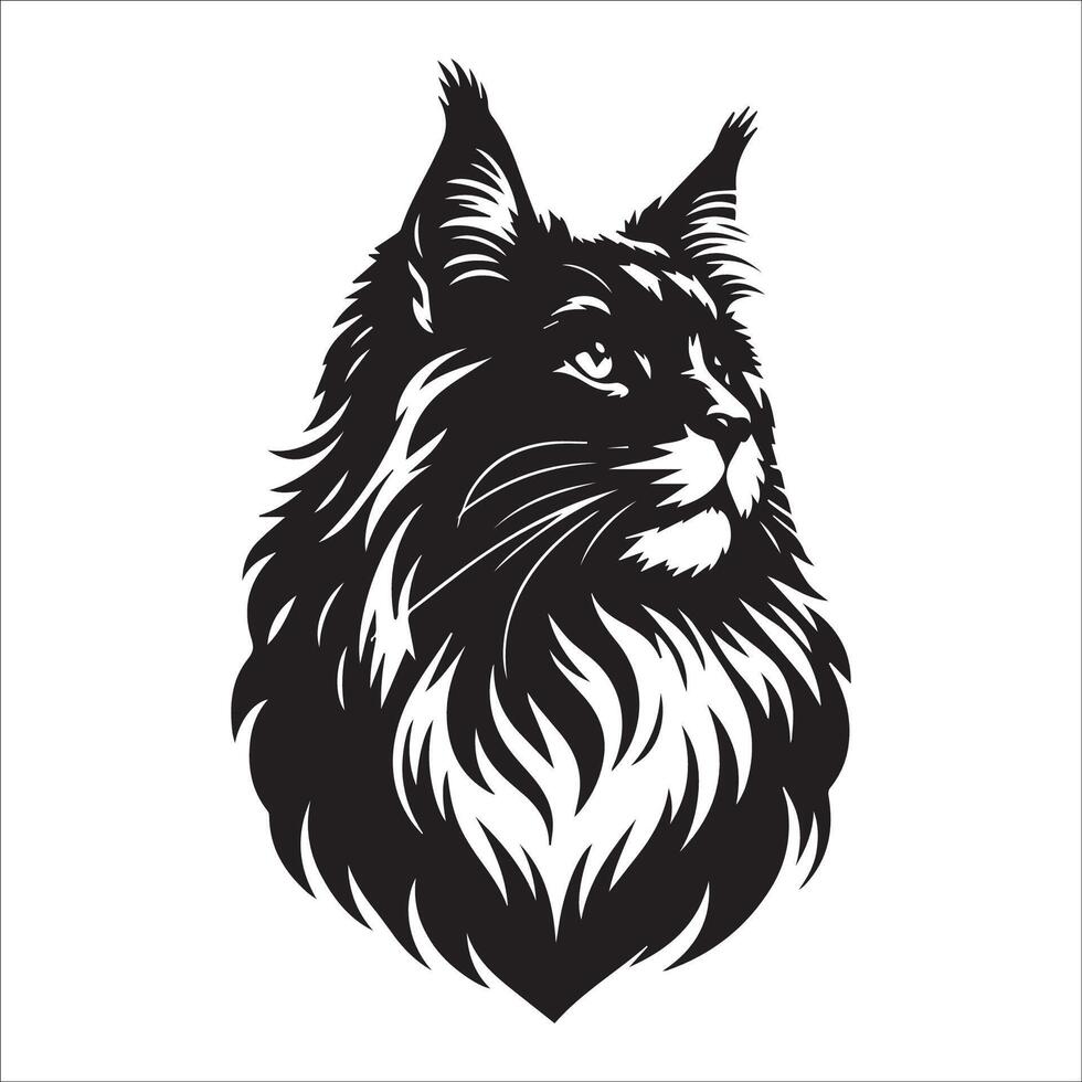 Cat Logo - Heroic Maine Coon face in black and white vector
