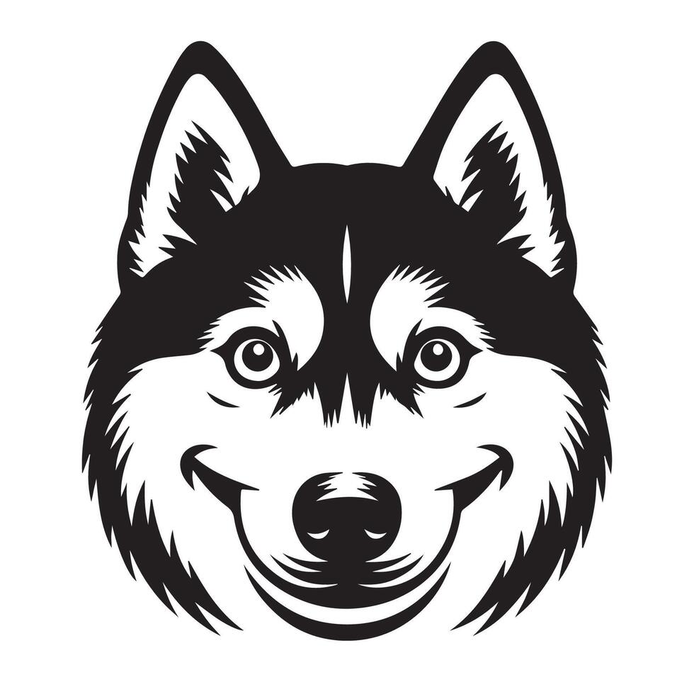 Dog Face Logo - A Siberian Husky Dog Mischievous face illustration in black and white vector
