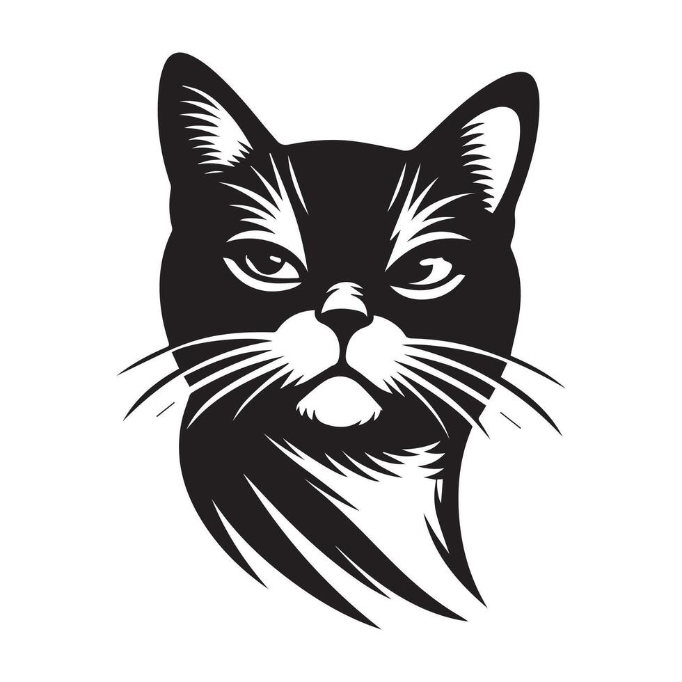 Cat Logo - Skeptical American Shorthair Cat face in black and white vector