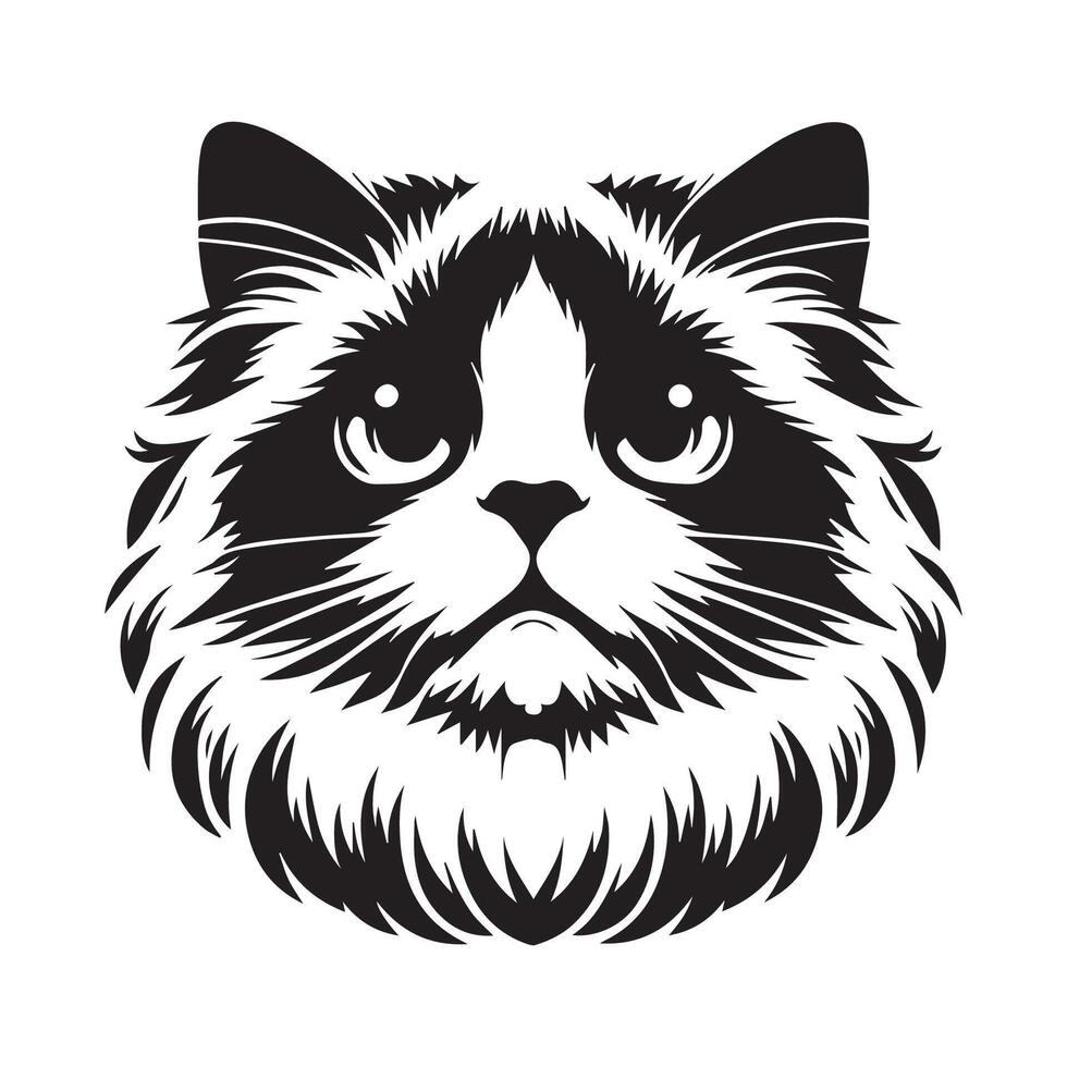 illustration of Ragdoll cat face in black and white vector
