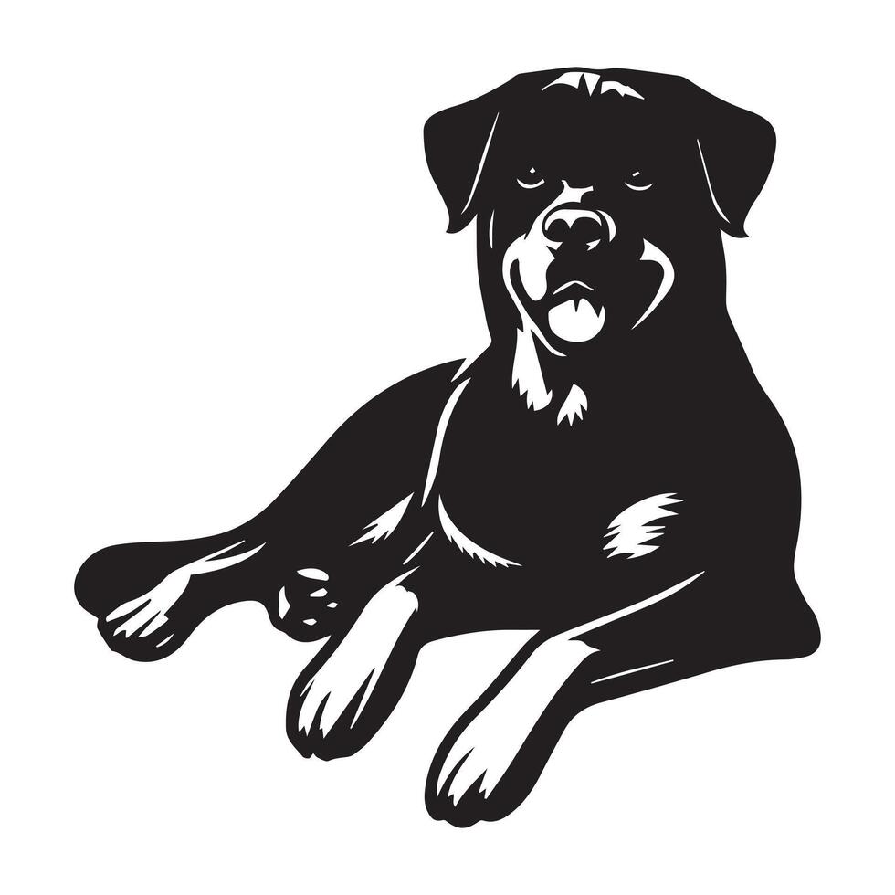 relajado Rottweiler perro ilustración en negro y blanco vector