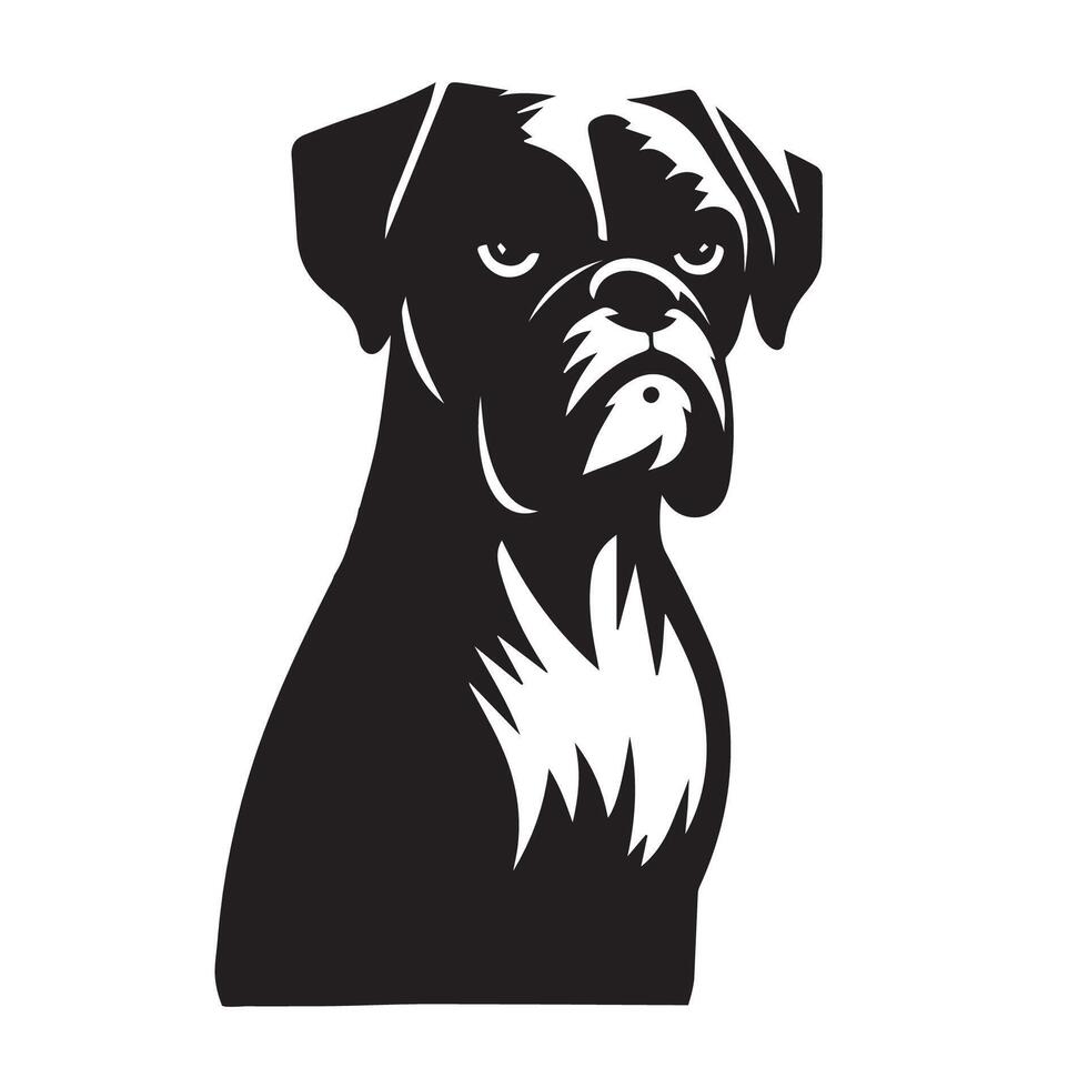 Boxer Dog - A Boxer Dog cautious face illustration in black and white vector