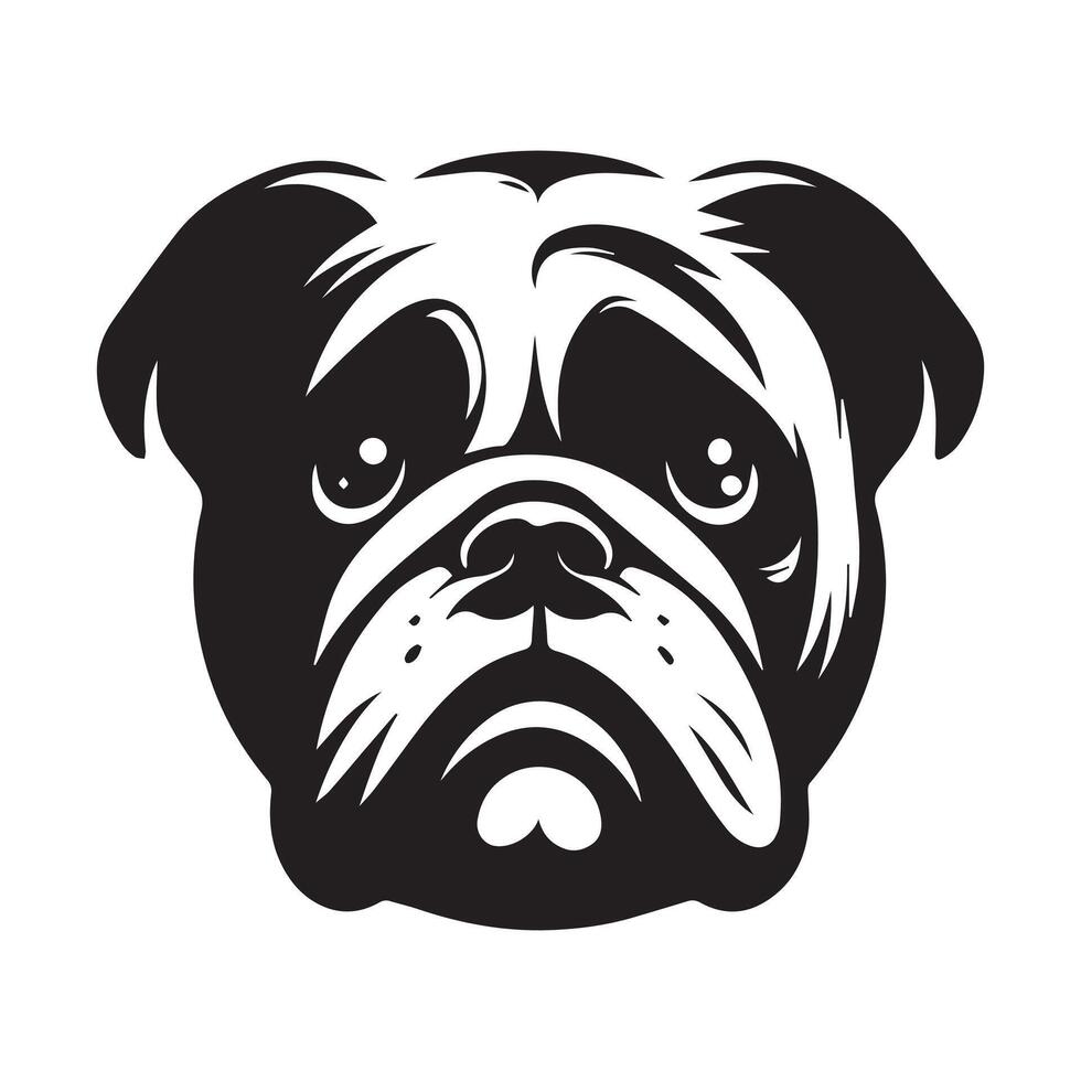 Bulldog - A Melancholic Bulldog face illustration in black and white vector