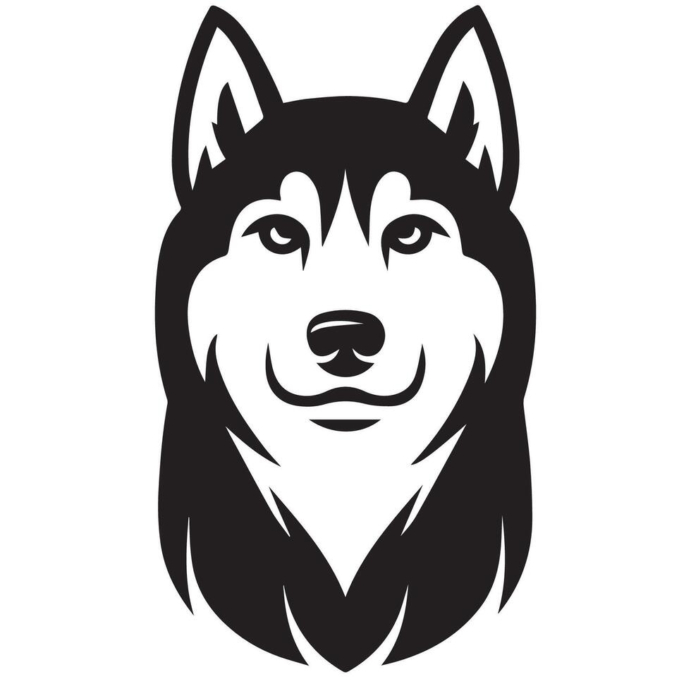 Dog - A Siberian Husky Dog Stoic face illustration in black and white vector