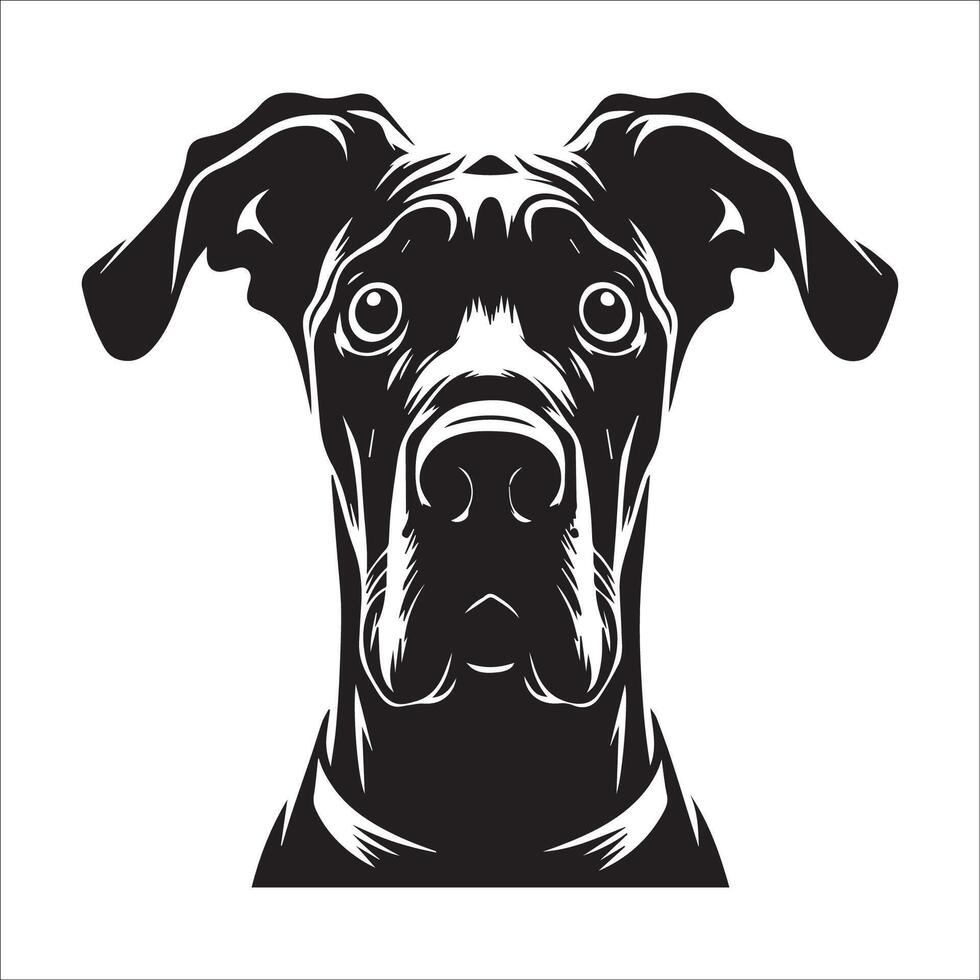 Great Dane Dog - A Great Dane Fearful face illustration in black and white vector