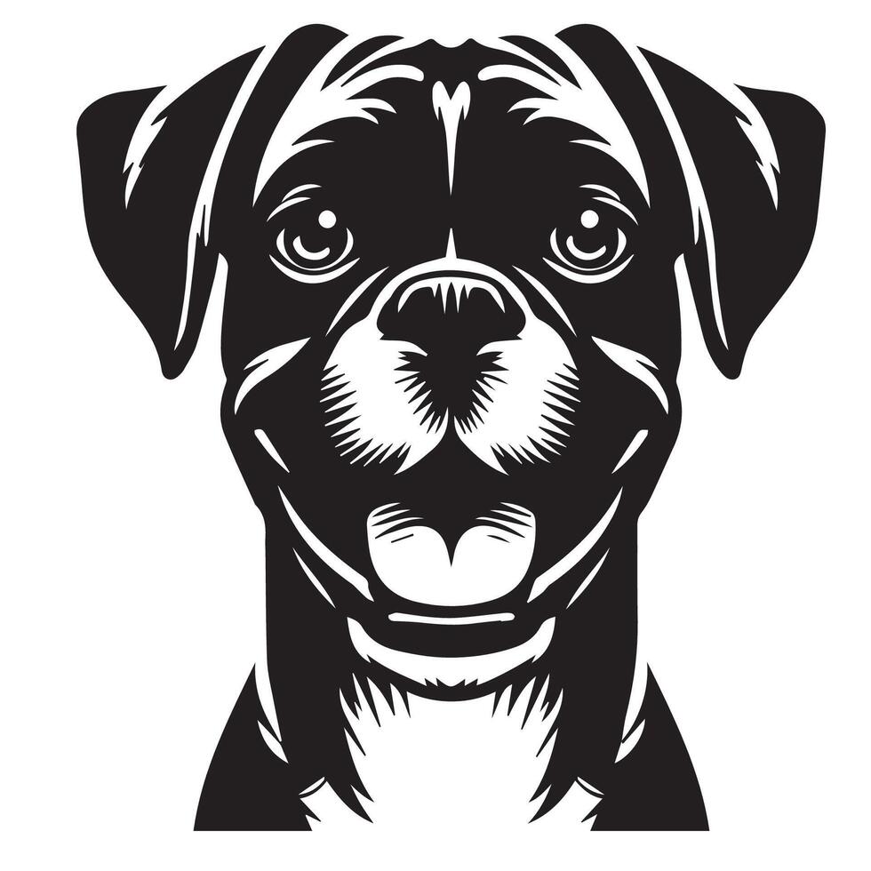 Boxer perro - un Boxer perro contento cara ilustración en negro y blanco vector