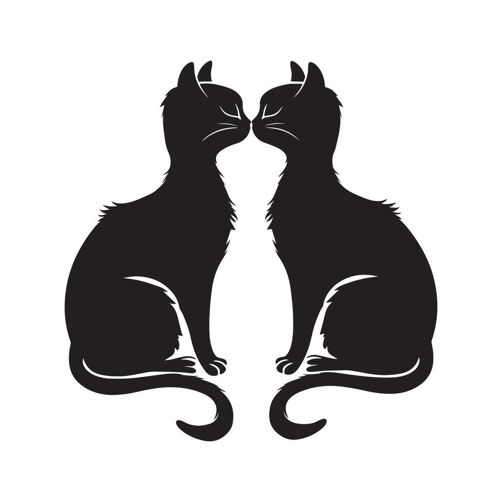 A pair of lovely cat illustration in black and white vector