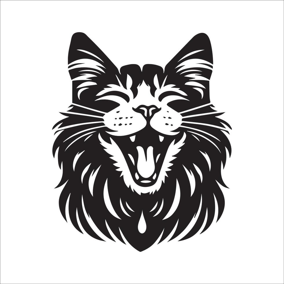 Cat - Amused Maine Coon Cat face illustration logo concept design vector