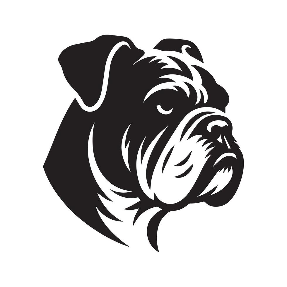black and white A Stern Bulldog face illustration vector