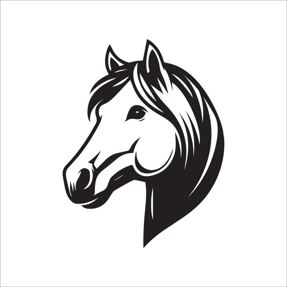 caballo clipart - solemne caballo cara ilustración en negro y blanco vector