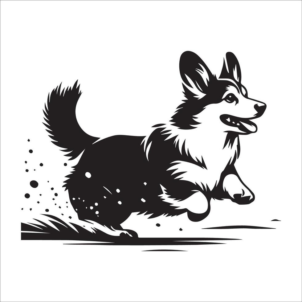 illustration of a Pembroke Welsh Corgi dog Running in black and white vector