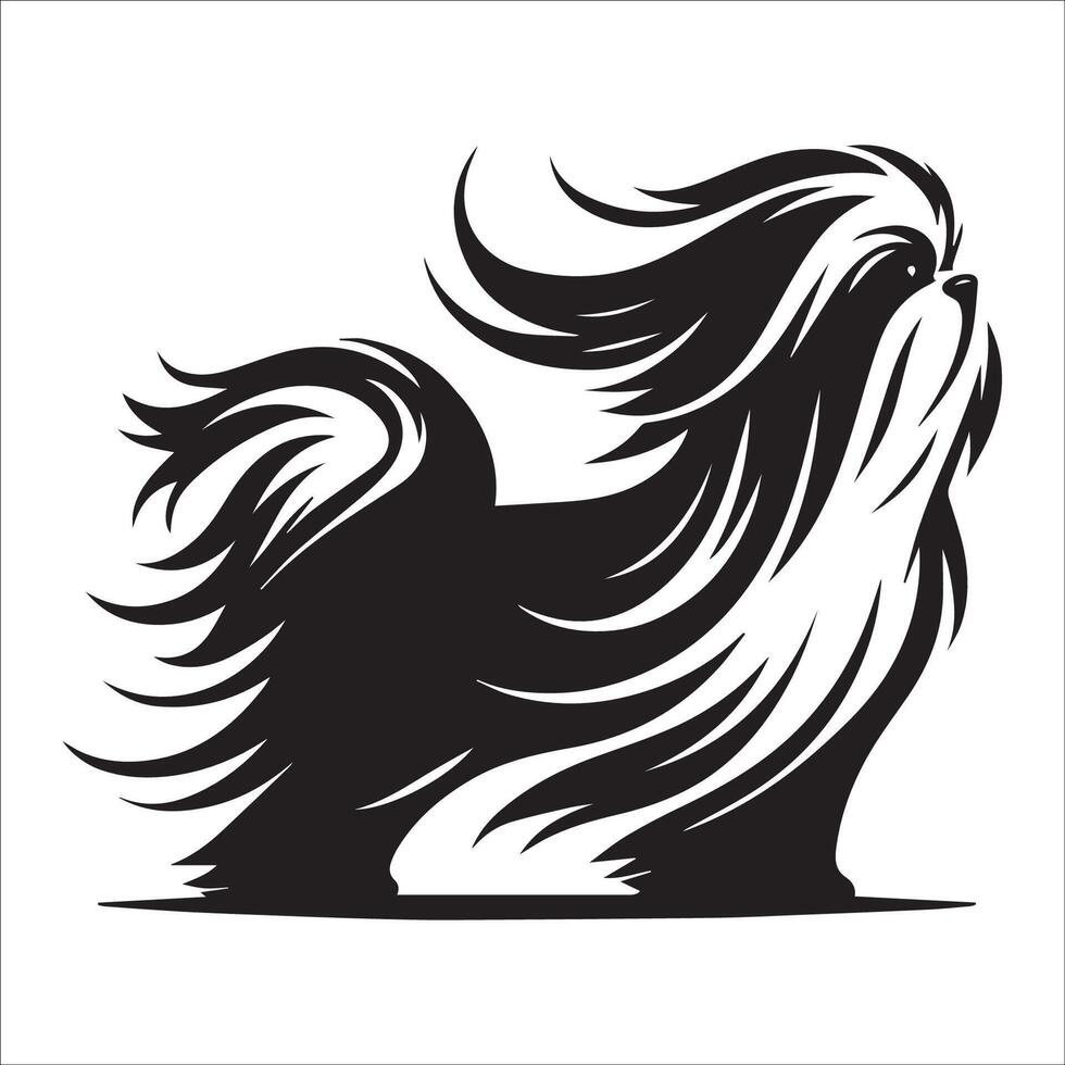 un shih tzu perro corriendo ilustración en negro y blanco vector