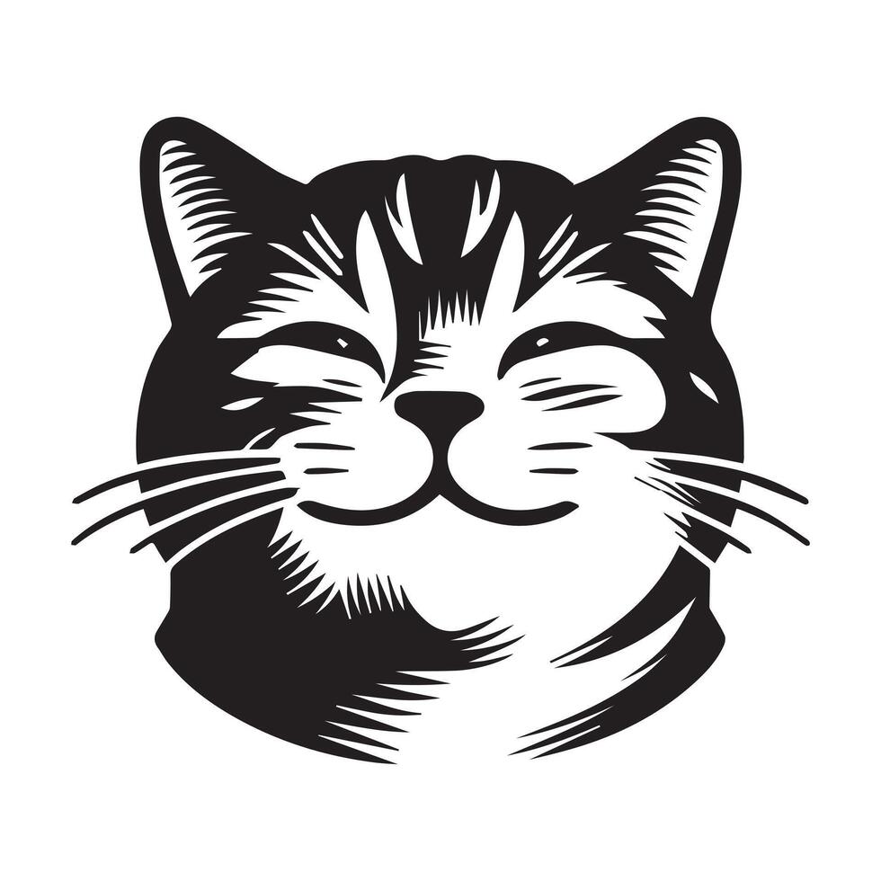 Cat Face - Content American Shorthair Cat with a slight smile illustration vector