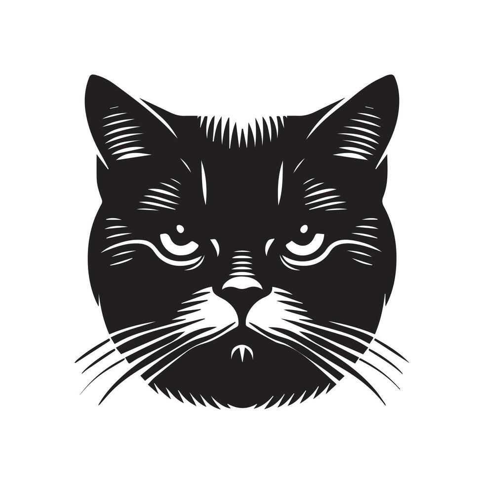 Stern American Shorthair Cat face silhouette on a white background vector