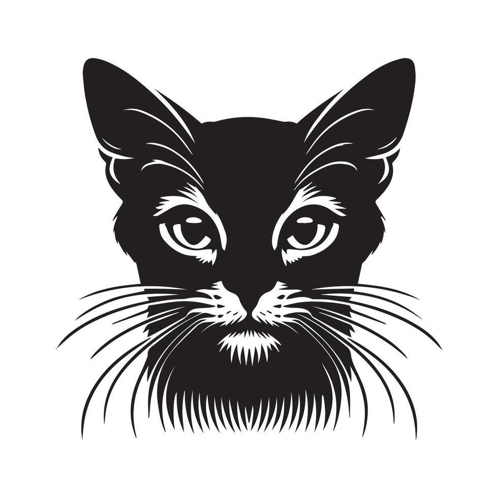 An Abyssinian cat face in extreme close up illustration in black and white vector