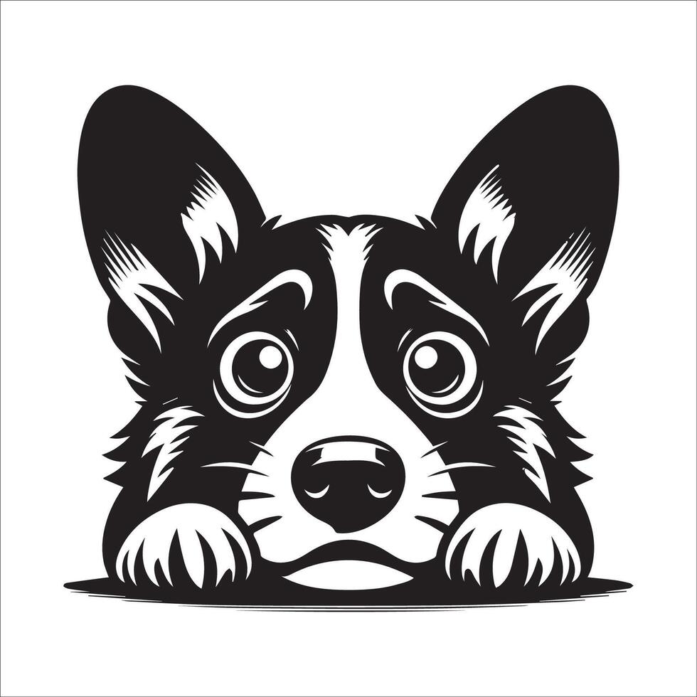 perro logo - un pembroke galés corgi ansioso cara ilustración en negro y blanco vector