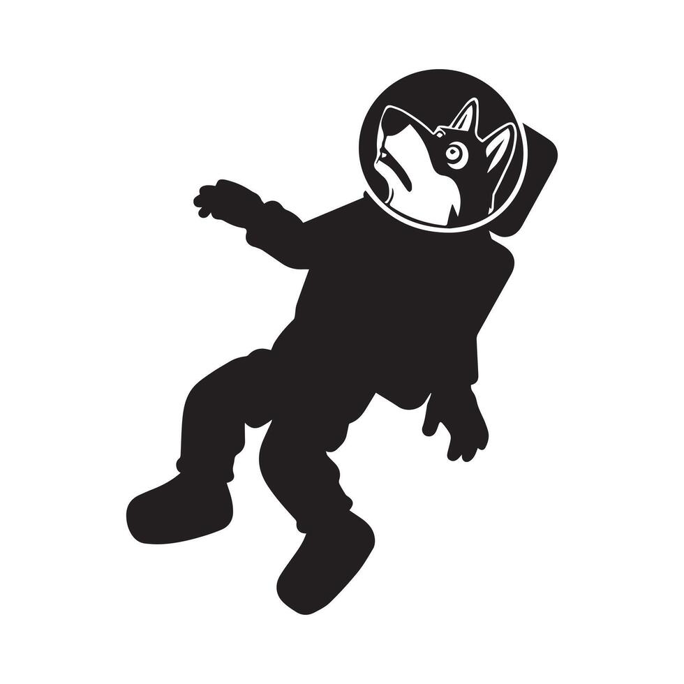 Wolf silhouette - A confused wolf in a spacesuit illustration in black and white vector