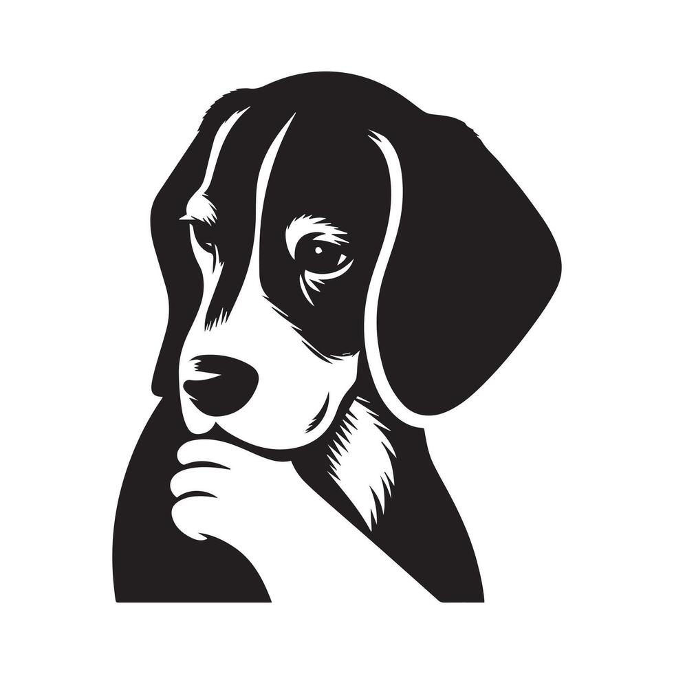 Beagle Dog - A Pensive Beagle Dog face illustration in black and white vector