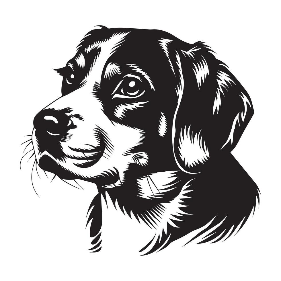 Beagle Dog Logo - A Tender Beagle Dog face illustration in black and white vector
