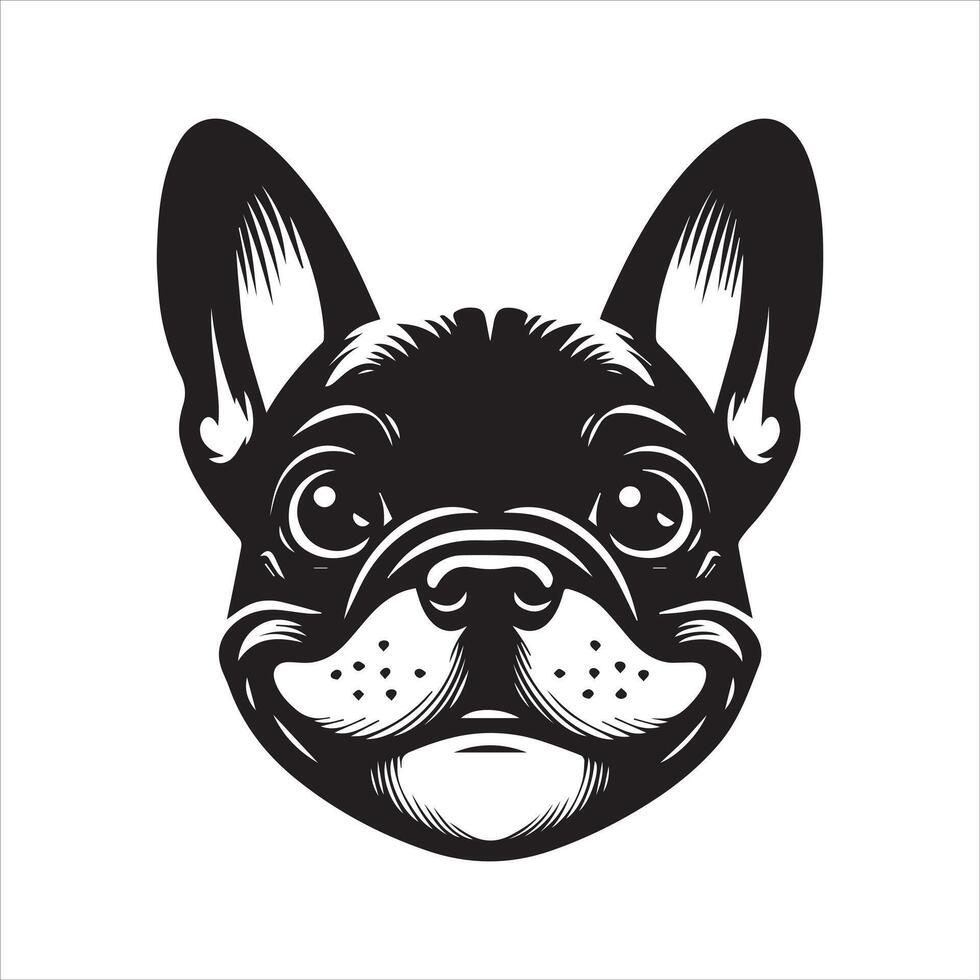 illustration of A Mischievous French Bulldog face in black and white vector
