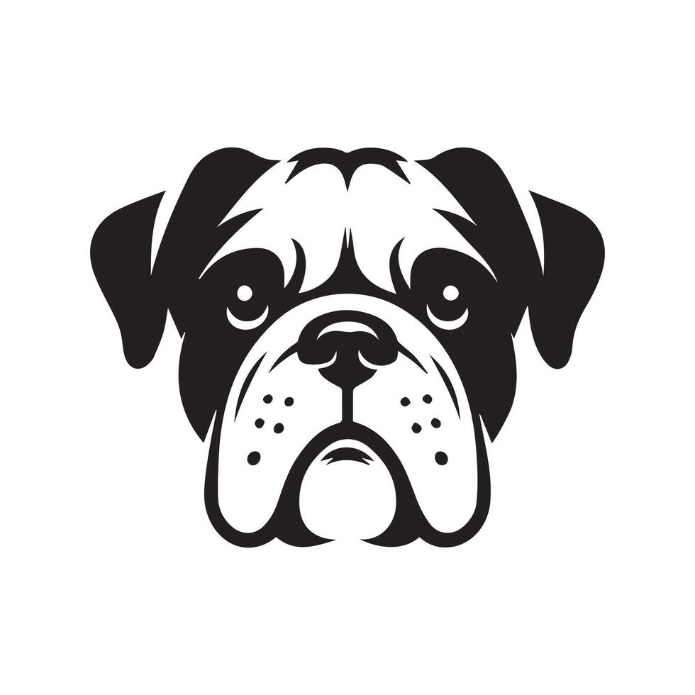 Bulldog - A Dreamy Bulldog face illustration in black and white vector