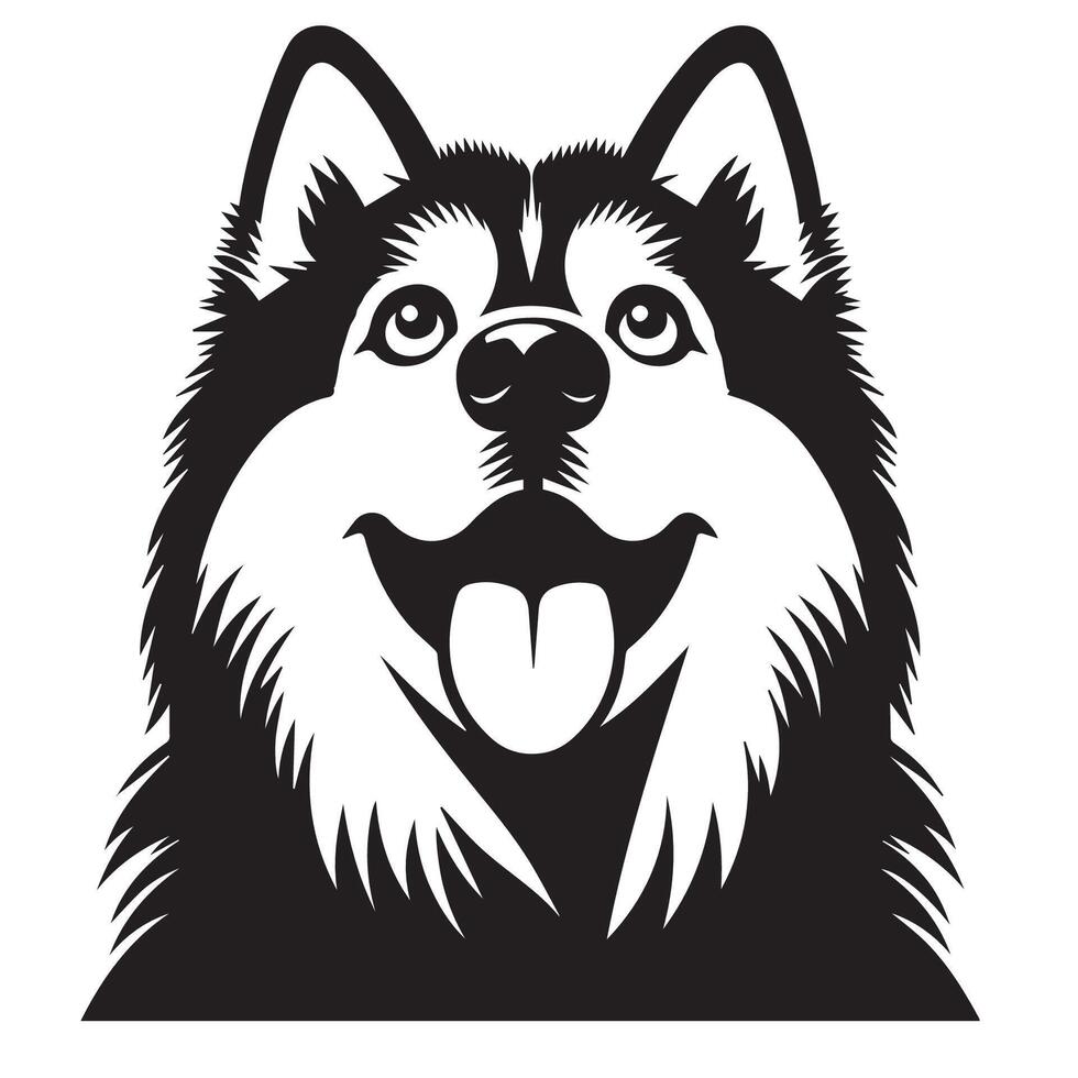 perro - un siberiano fornido perro juguetón cara ilustración en negro y blanco vector