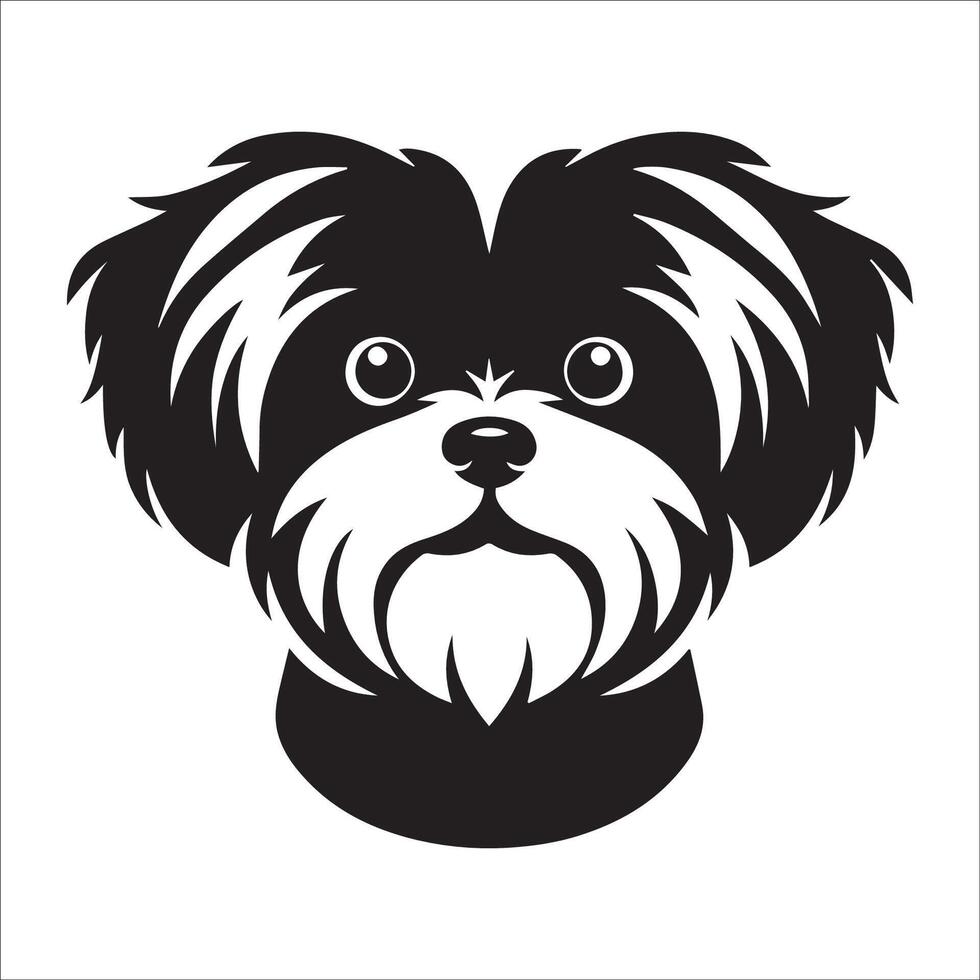 perro logo - un shih tzu perro confuso cara ilustración en negro y blanco vector