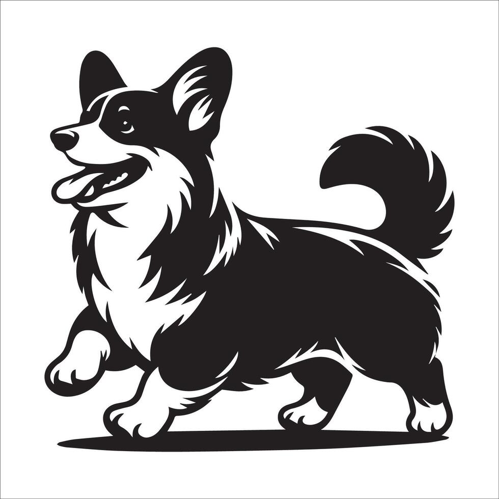 un pembroke galés corgi contento en pie ilustración en negro y blanco vector