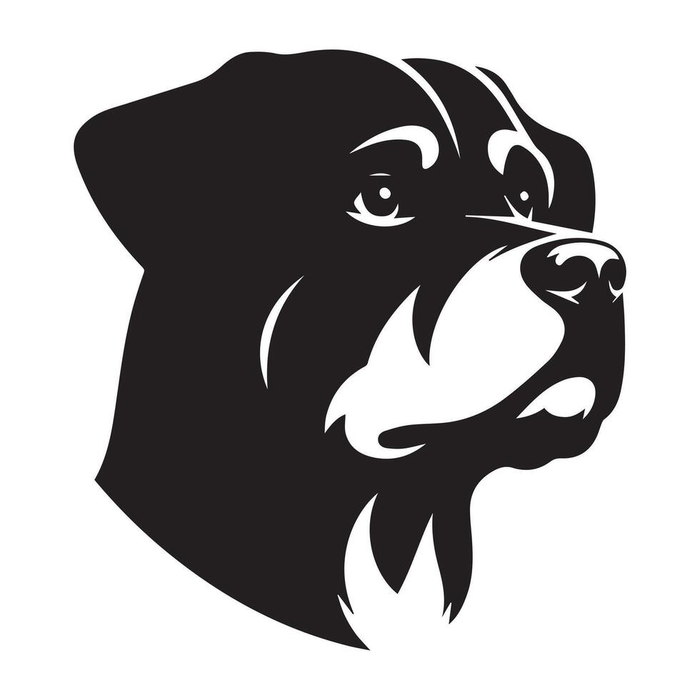 Rottweiler perro - un pensativo Rottweiler perro cara ilustración en negro y blanco vector