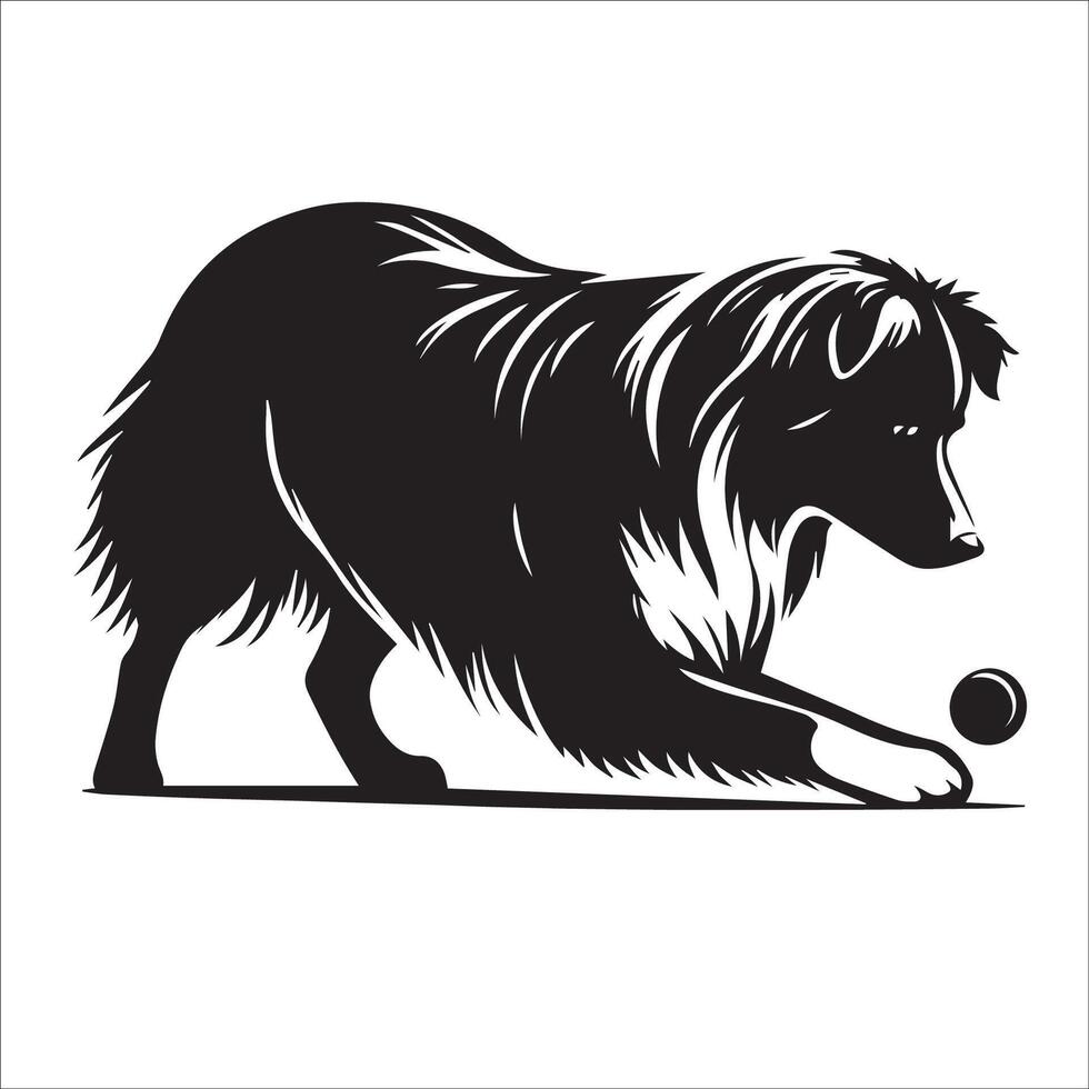 Australian Shepherd - An Australian Shepherd Dog playing with a toy illustration in black and white vector