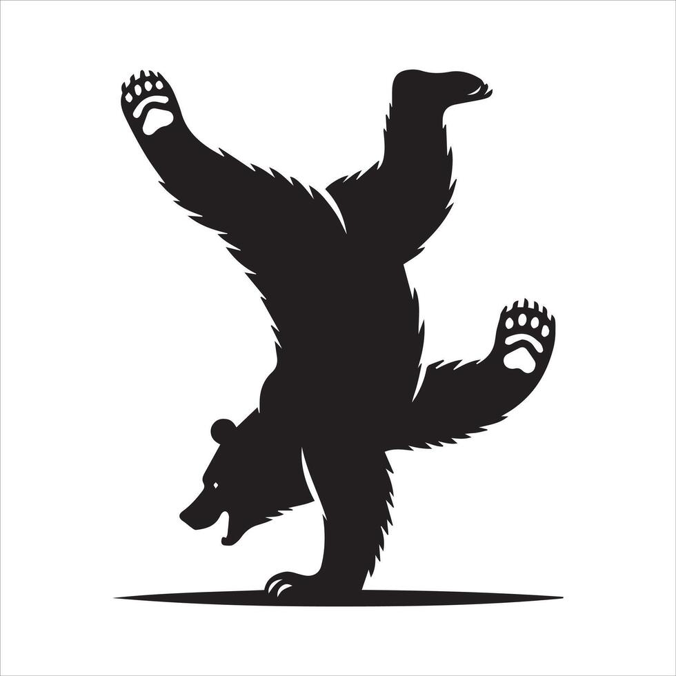 Bear silhouette - a bear in handstand illustration in black and white vector