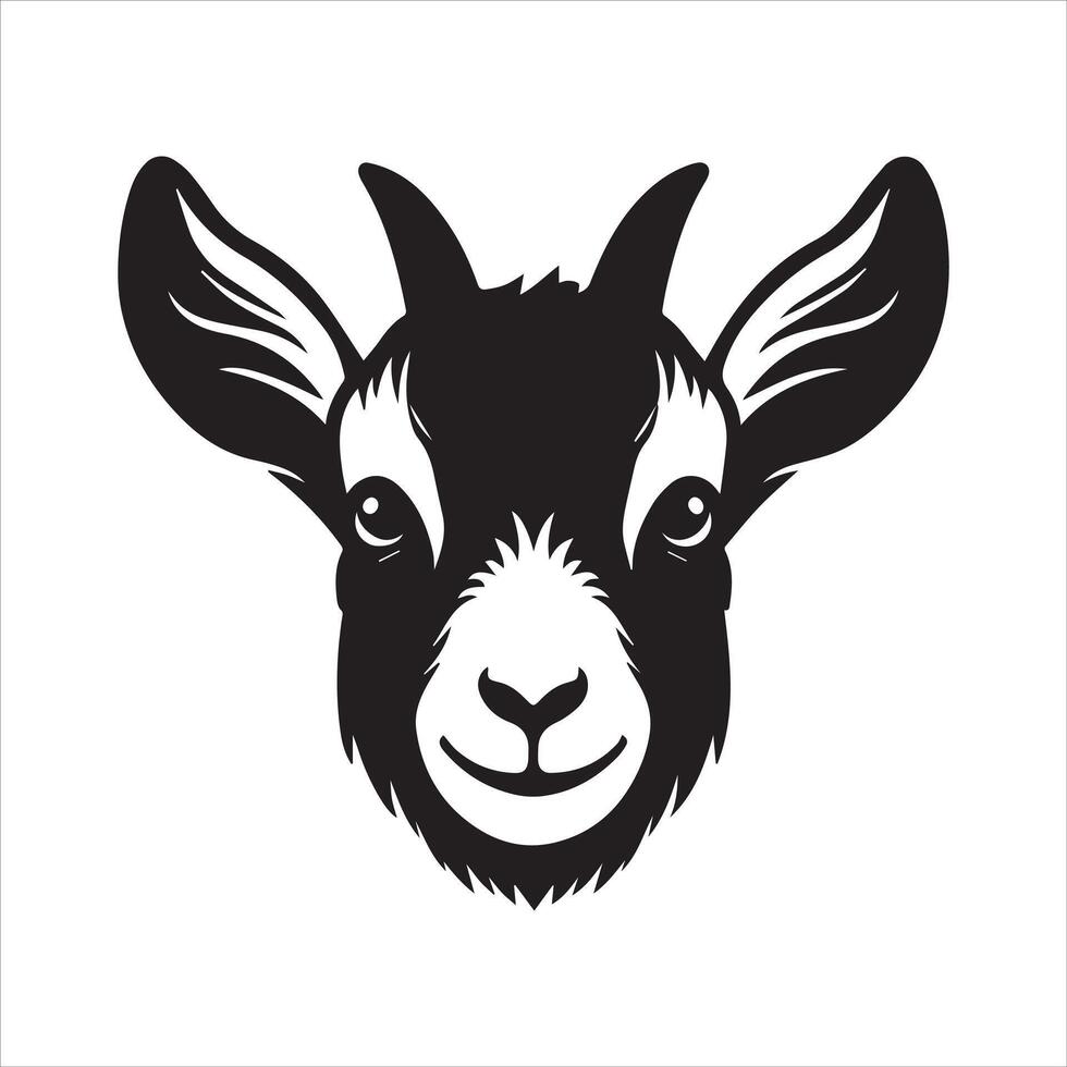 A curious goat face illustration in black and white vector